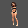 3D Cartoon Woman in Black Bikini Standing Pose against Gray Background