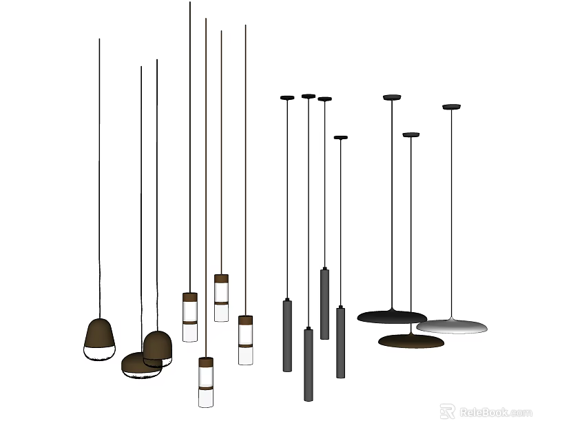 Stylish Modern Pendant Lights With Cylindrical Dome And Disc Shapes For Interior Decor 3d model 