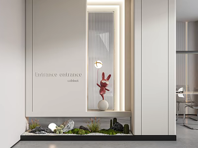 Modern Entrance Cabinet And Side Cabinet With Decorative Sculpture Green Plants And Lighting 3d model