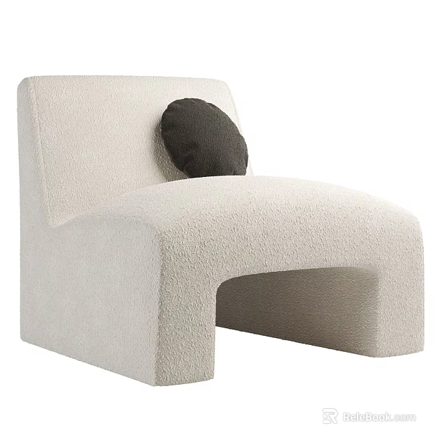 Ivory Plush Upholstered Single Sofa With Black Accent Pillow Modern Design 3d model 