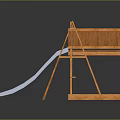 Wooden Playground Structure With Blue Slide Swing Set And Stairs