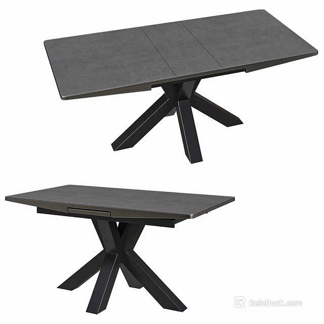 Modern Extendable Dining Table With Dark Tabletop And Black Cross Legs Two Views 3d model 