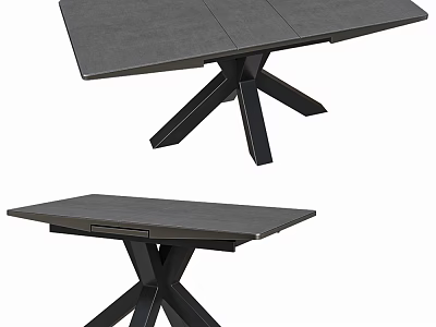 Modern Extendable Dining Table With Dark Tabletop And Black Cross Legs Two Views 3d model