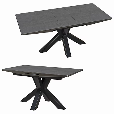 Modern Extendable Dining Table With Dark Tabletop And Black Cross Legs Two Views 3d model