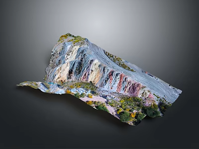 Detailed Terrain Model With Multicolored Layered Rock Formations Mountainous Features And Lush Vegetation 3d model