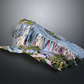 Detailed Terrain Model With Multicolored Layered Rock Formations Mountainous Features And Lush Vegetation
