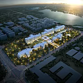 Aerial Planning of Modern Urban Area With Sunset View Buildings Lake and Green Spaces