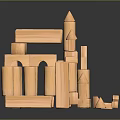 Creative Wooden Blocks Built Architecture Model With Arched Columns And Tower Structure 3d model