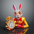 Rabbit Character With Glasses Golden Coat Red Gloves And Golden Pocket Watch