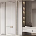 Elegant Modern White Bathroom Vanity With Double Sinks And Mirror Cabinets 3d model