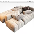 Modern Light Colored Sectional Multi Person Sofa With Various Cushions And Soft Fabric 3d model