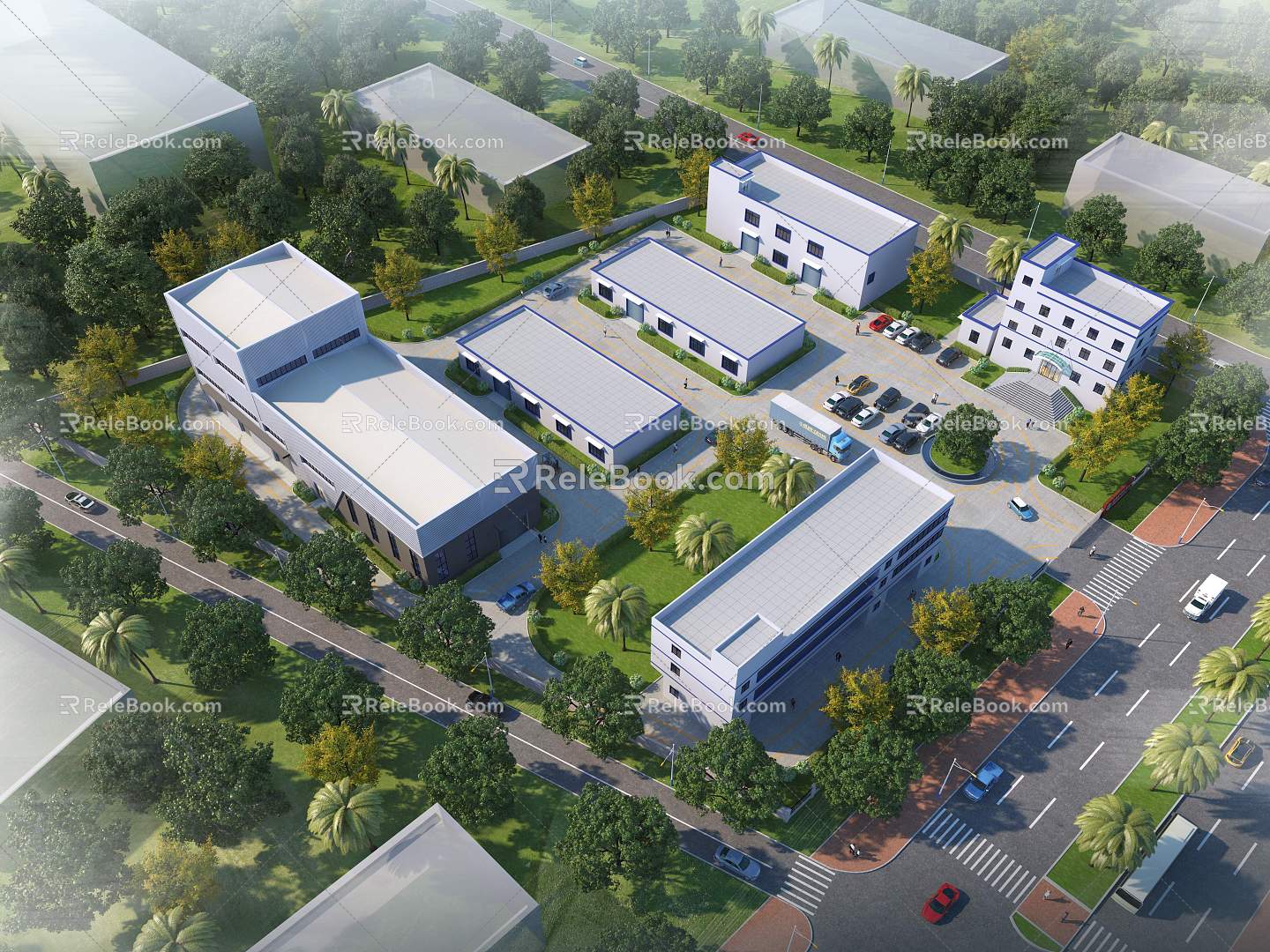 Modern Factory Building Yuncheng Paint Factory Building Garden Aerial View 3d model