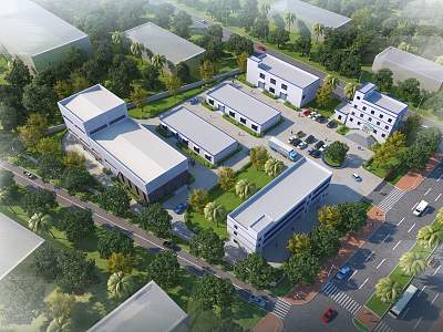 Modern Factory Building Yuncheng Paint Factory Building Garden Aerial View 3d model