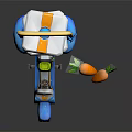 Colorful Three Wheeled Toy Vehicle With Blue White Design And Carrot Decorations