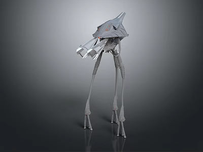 Futuristic Mechanical Creature With Long Legs And Armored Head Structure 3d model