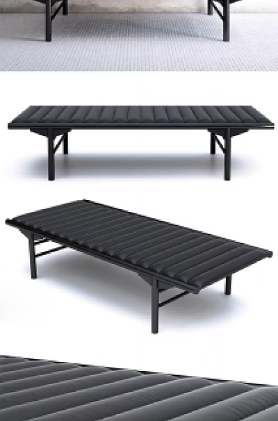 Modern Black Leather Sofa Bench With Stitch Detail And Sturdy Frame 3d model