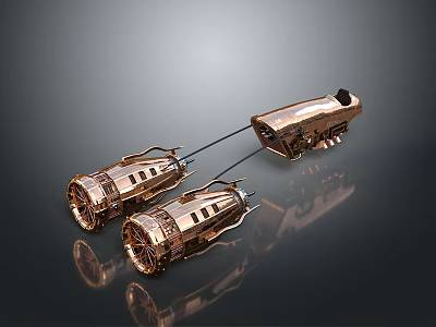 Car Engine Parts In Golden Color With Connected Mechanical Structure And Shiny Surface 3d model