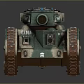 Military Tank with Green Brown Camouflage Paint Long Cannon Barrel and Metallic Tracks