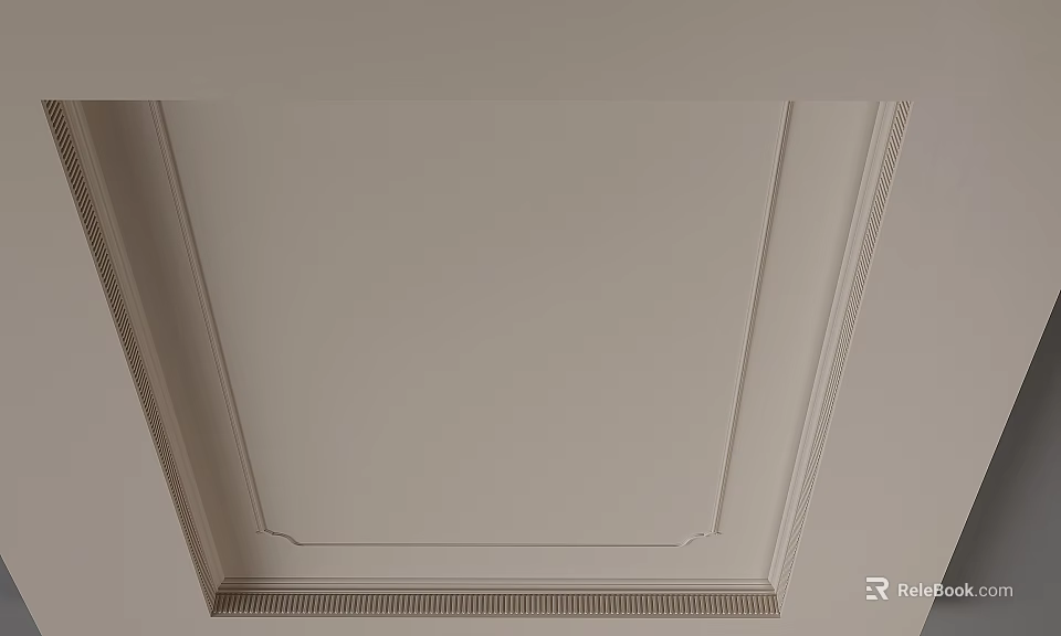 Elegant Simple Ceiling Design With Decorative Moldings And Light Color Square Pattern 3d model