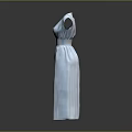 Elegant Light Blue Long Dress With V Neck Waist Belt And Silk Satin Fabric