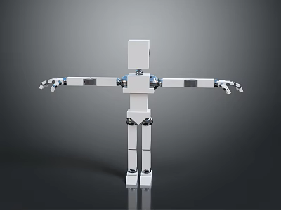 Game and Movie Character 3D Rendered White Robot with Extended Arms and Mechanical Joints 3d model