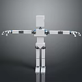 Game and Movie Character 3D Rendered White Robot with Extended Arms and Mechanical Joints