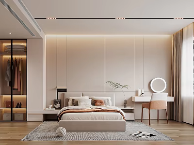 Modern Bedroom Interior With King Bed Built in Wardrobe And Dressing Table 3d model
