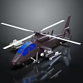 Military Helicopter With Blue Canopy White Rotors And Missiles On Dark Surface