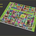 Cartoon City Scene With Colorful Buildings Streets And Green Areas Layout