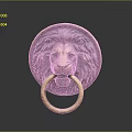 Bronze Lion Head Door Knocker With Mane And Golden Ring On Dark Background With Reflection