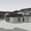 Traditional Chinese Architecture House Models With Black Tiled Roofs And Wooden Stone Structures