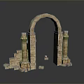 Ancient Stone Arch Scenic Ruins With Weathered Pillars And Scattered Stone Blocks