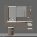 Modern Gray Bathroom Vanity With Mirror Sink Storage Cabinets And Open Shelves 3d model