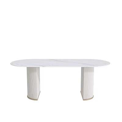 Modern round white marble dining table with elegant fluted legs design 3d model