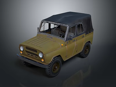 Yellow Vintage Off Road Vehicle With Black Soft Top And Rugged Design 3d model