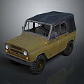 Yellow Vintage Off Road Vehicle With Black Soft Top And Rugged Design