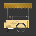Vintage Yellow Wheeled Food Cart With Decorative Canopy And Display Window
