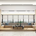 Modern Living Dining Room Interior Design With Sofa Coffee Table Window Blinds And Plants 3d model