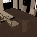 Modern Wooden Dining Table Set With Four Rattan Chairs And Oval Design