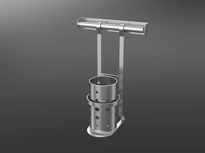 Silver Stainless Steel Kitchen Utensil Holder With Long Handle And Perforated Design 3d model