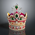 Ornate Crown Decorative Home Accessory Adorned with Diamonds Red Green Gemstones