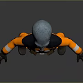 Sci Fi Character With Blue Head In Orange Outfit Standing Pose 3d model