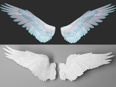 Stylish 3D Angel Wings Wall Decor with Pastel Gradient and White Design 3d model
