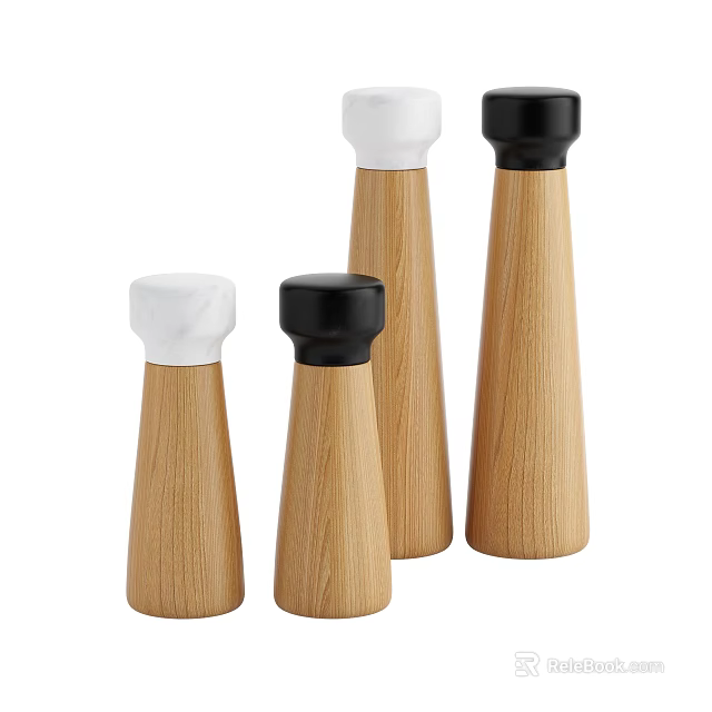 Wooden Condiment Bottles with White and Black Lids for Modern Kitchen Countertop Use 3d model 