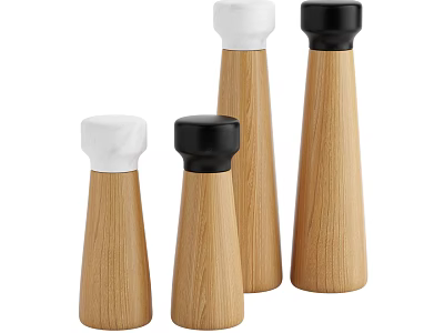 Wooden Condiment Bottles with White and Black Lids for Modern Kitchen Countertop Use 3d model