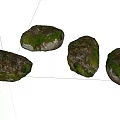 Natural Stones and Wood Logs with Mossy Surfaces for Garden Landscaping