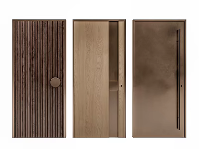 Modern Interior Hinged Doors With Wooden Texture And Diverse Handle Designs 3d model