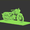 Old Vintage Motorcycle Displayed on Gray Platform with Headlight and Seat