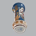Exquisite Blue Ceramic Vase With Golden Decorations And Painted Figures On White Base