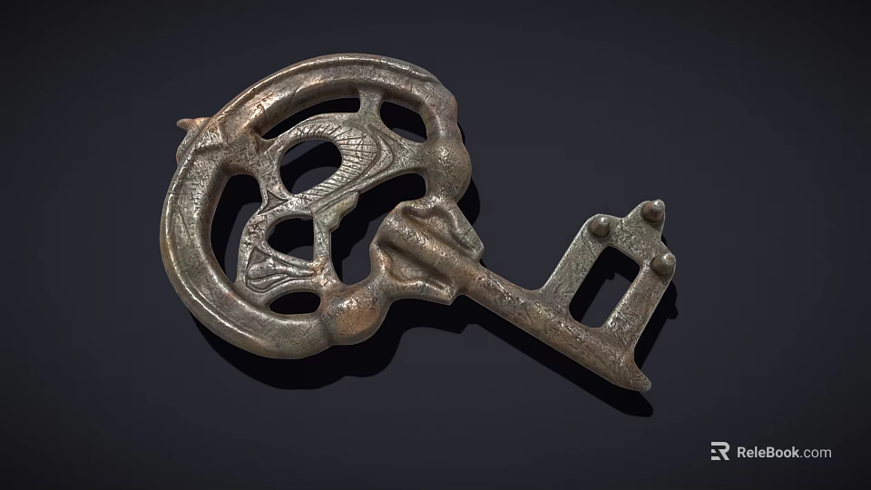 Antique Ornate Metal Carved Key Jewelry With Intricate Patterns And Vintage Design 3d model 